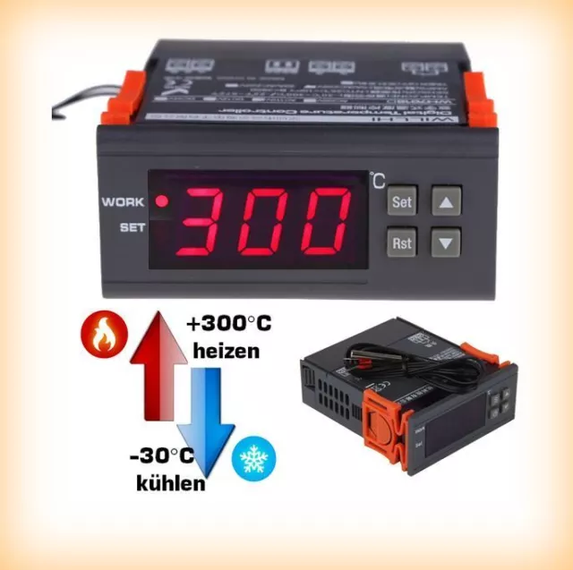 30° ~ +300°C Digital Temperaturregler , 1m Sensor NTC 100K, LED