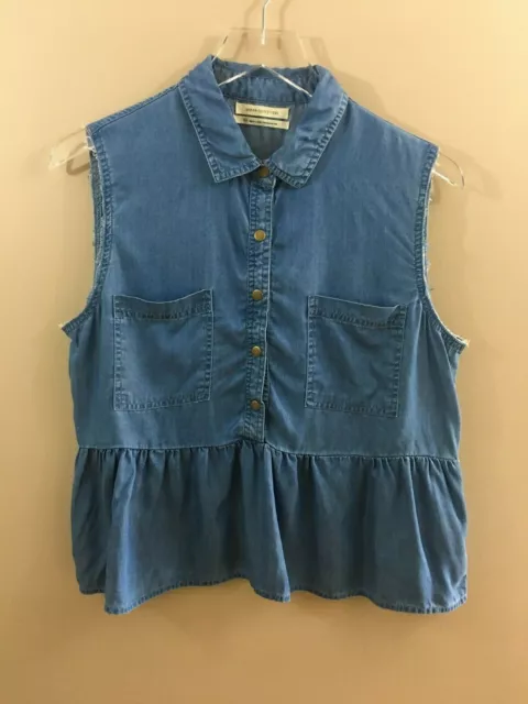 Urban Outfitters Distressed Chambray Sleeveless Peplum Top Boho Women's Small