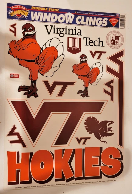 Virginia Tech Window Clings~Car Glass Wall Cornhole-Removable,Reusable~11" x 17"