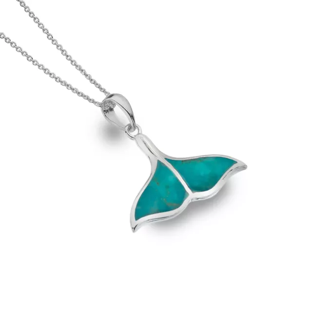 Turquoise Baleines Queue Pendentif Argent Sterling 925 Vrai Pierre Tout Chaîne