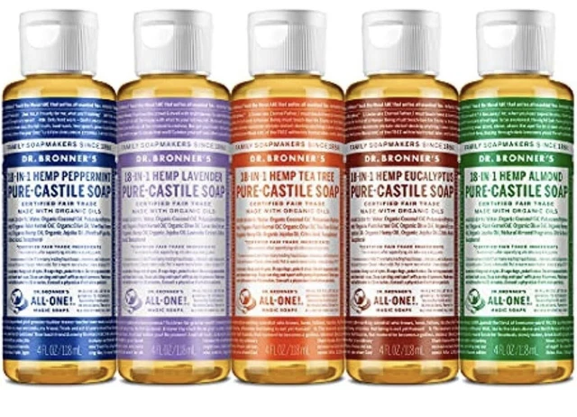 Jabón líquido de castilla pura Dr. Bronner's (paquete de variedades de 4 onzas) con aceites orgánicos