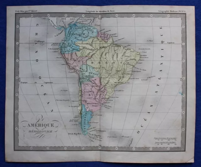 Original antique map SOUTH AMERICA, AMERIQUE MERIDIONALE, Felix Ansart, c.1855