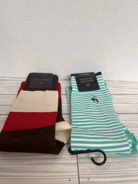 Brooks Brothers High Quality Socks 2 Pairs Brand New Striped (1 Pair 60% Wool)