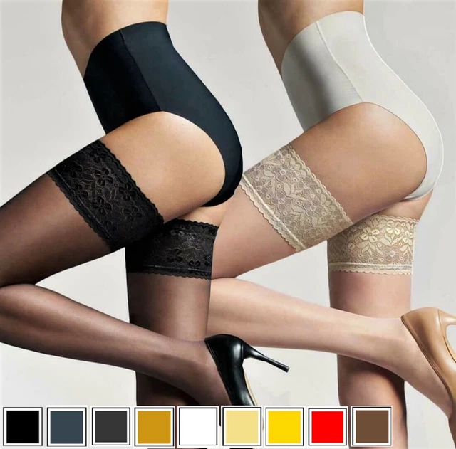 3 pairs TAN Luxury Sheen LaceTop XXL Hold Ups / Stay Ups / Stockings | UK