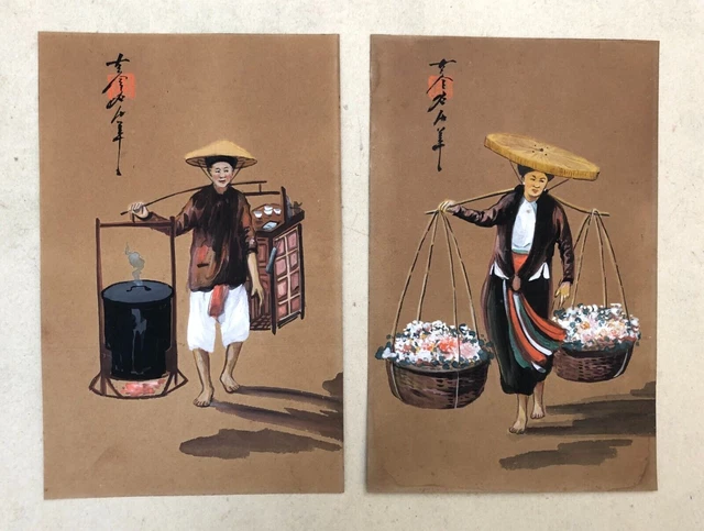 Pair Of Vietnamese Gouaches Early 20th Century