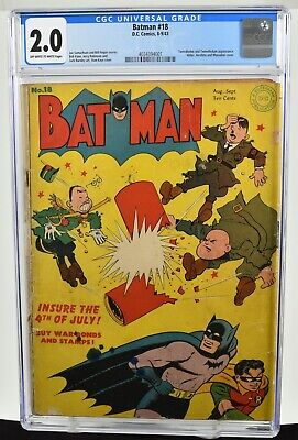 Batman #18 (1943) CGC Graded 2.0 Hitler, Hirohito, Mussolini Cover Stan Kaye DC