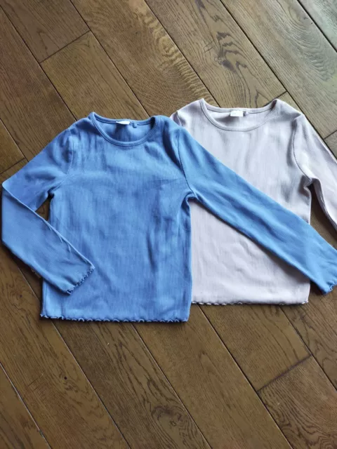 ⭐BNWOT. TWO Girls Long-Sleeved Ribbed T-Shirts, NEXT, 5-6yrs, Pink/Blue.