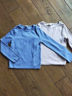 ⭐NUOVO COME. DUE T-shirt a costine a maniche lunghe per bambina, NEXT, 5-6 anni, rosa/blu.
