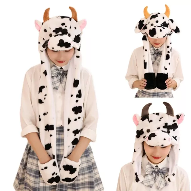 Plush Hat Stuffed Cow Toy with Moving Ears Neck Warmer Scarf Party Costume