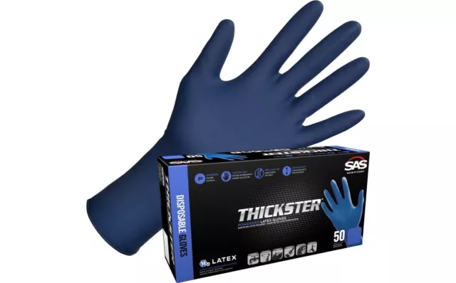 SAS Thickster 6604 Textured Powdered 14mil Latex Safety Gloves XL (1 Box) - Blue