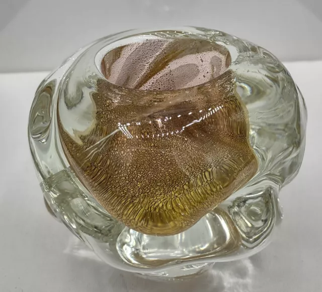 Vtg Murano Art Glass Swirl Adventurine Votive Candle Holder heavy