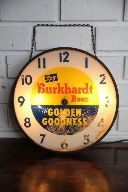 Vintage 1958 Pam Clock Burkhardt Beer advertising Clock Lighted Sign