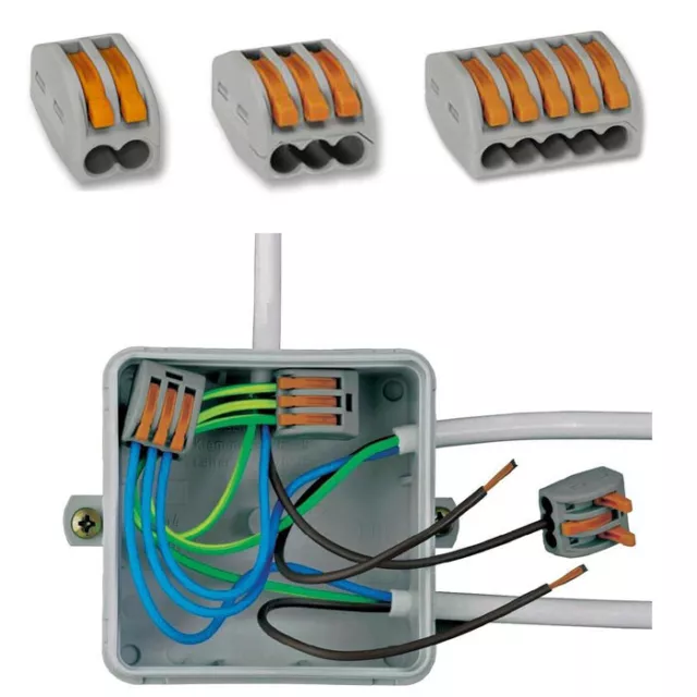 Wago Connectors 222 Series 2 , 3 & 5 Port Lever Cage Clamp Terminal Blocks