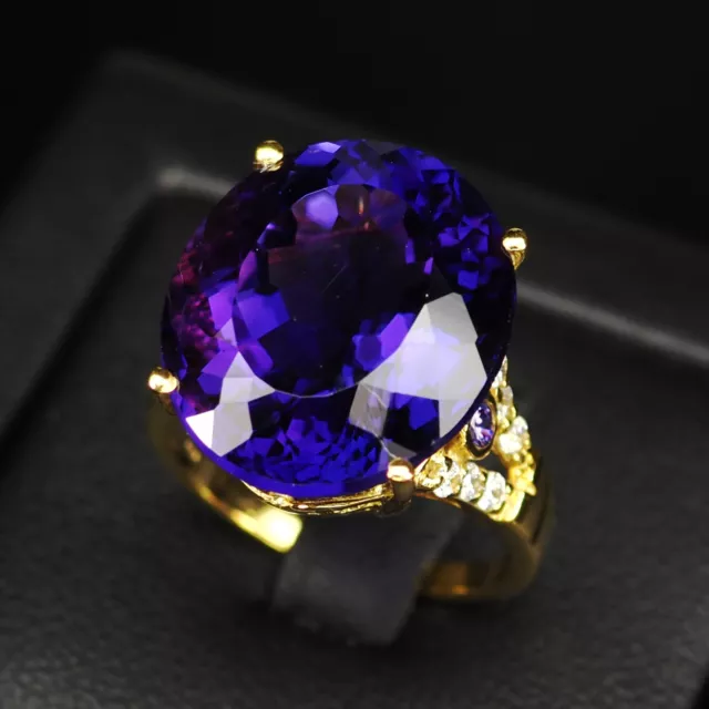 Striking Violet Blue Tanzanite 18.50Ct 925 Sterling Silver Handmade Gold Rings 3