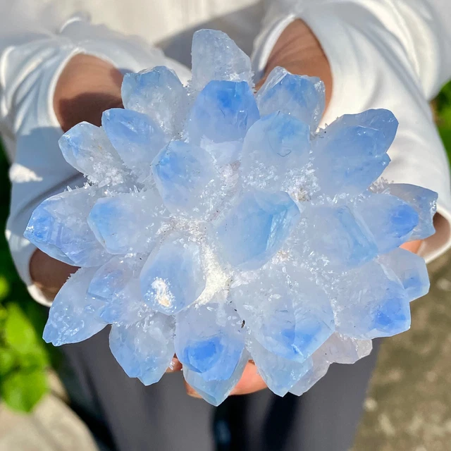 324G New Find BLUE Phantom Quartz Crystal Cluster Mineral Specimen Healing