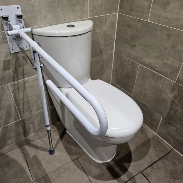 Folding drop down toilet bathroom safety rail mobility aid foldaway bar with leg 2