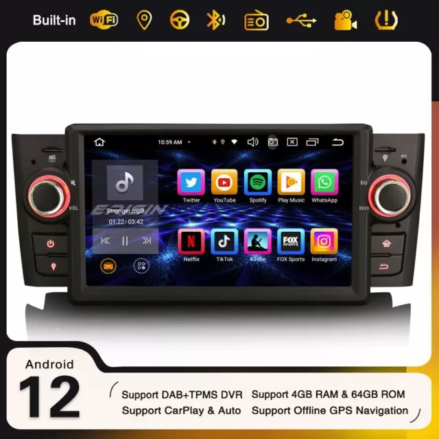 8-Cœurs 7" Android 12 Autoradio GPS for Fiat Punto Linea 64GO Carplay DAB+ BT5.0