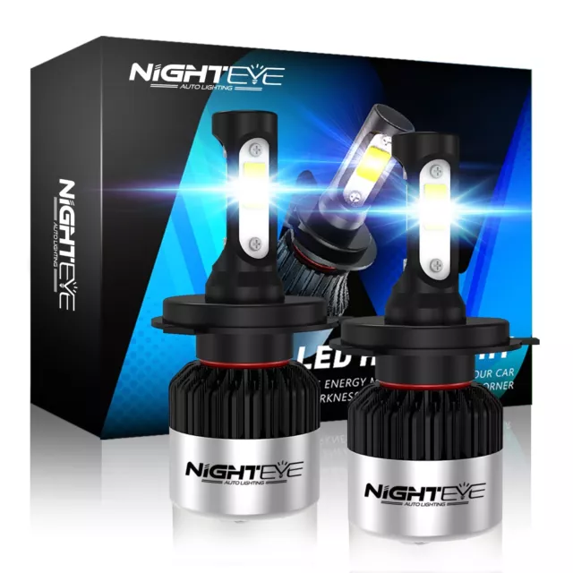 NIGHTEYE H4 9003 LED Headlight Bulbs 72W 9000LM 3-Sided White Kit High Low Beam