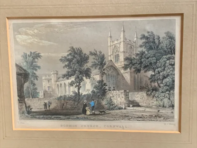 Cornwall, Bodmin Church, Antique Colour Engraving T. ALLOM / M. J. STARLING 1831