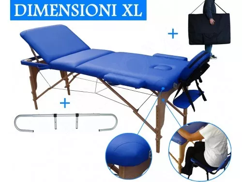 Lettino Per Massaggi 3 Zone Blu + Portarotolo Lettini Da Massaggio Pieghevole