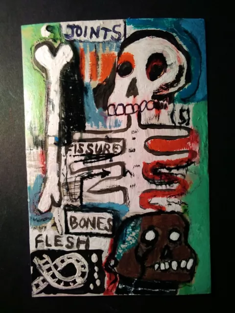 Jean Michel Basquiat Postkarte Original Kunst Schädel Malerei Skelett Straße signiert