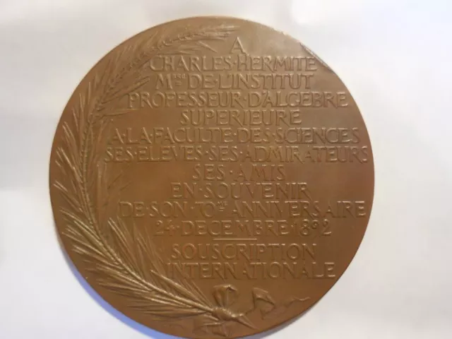 Médaille France Charles Hermite Académie des Sciences 1892 69mm 2