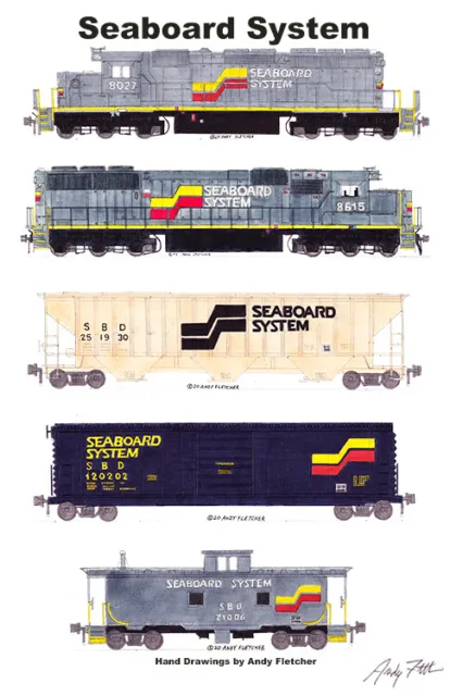 Seaboard System Freight Train 11"x17" Railroad Poster Andy Fletcher signed