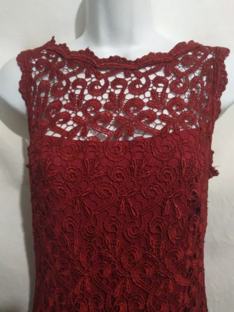 Marina Size 6 Red Lace Sleeveless Knee Length Sheath Dress