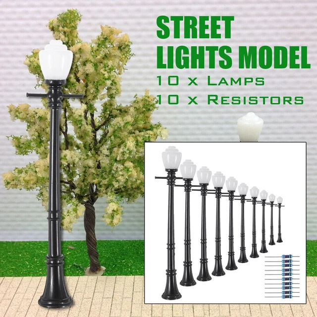 10 Lampadaires Miniatures LED Pour Maquette Train OO/HO - Éclairage Décoration Ferroviaire