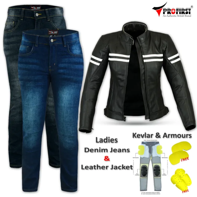 women motorcycle suit Jeans and Leather Jacket Armoured Ladies Motorbike Suits
