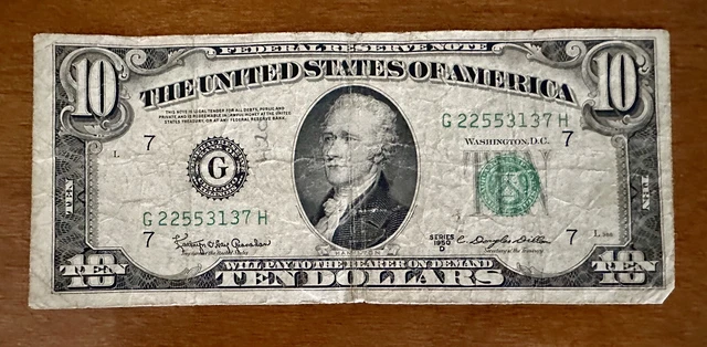 Hamilton 1950-D Green Seal Ten Dollar Bill