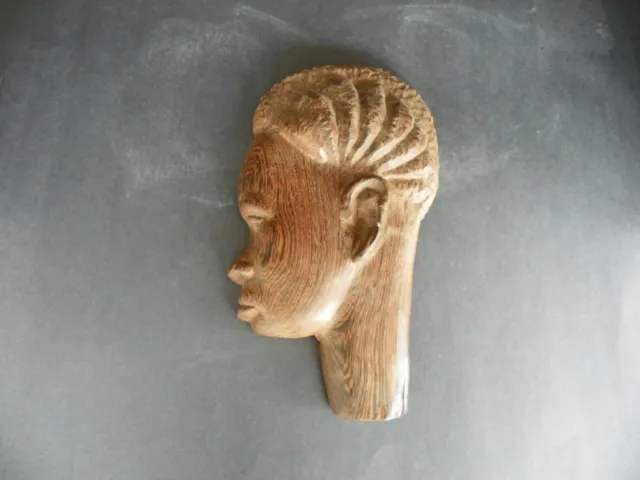 African Carved Wall Hanging Plaque of a Man's Head