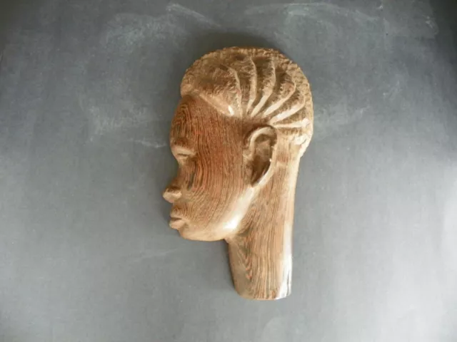 African Carved Wall Hanging Plaque of a Man's Head