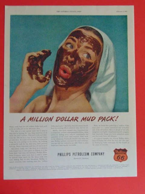 1947 PHILLIPS 66 PETROLEUM COMPANY Lady Mud Pack on Face  print ad