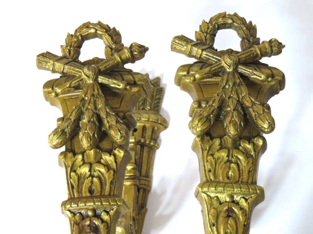 Pair Large Antique French Victorian Style Ornate Cast Brass Curtain Tie Backs 2