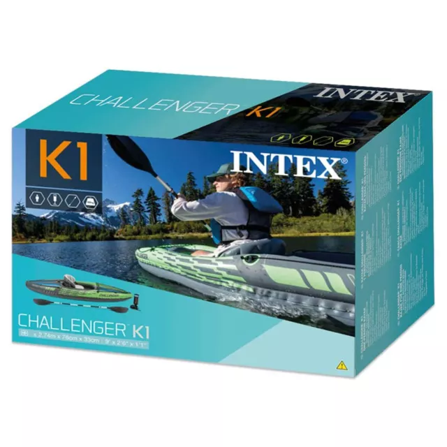 Brand New Intex Challenger K1 Kayak 1 Person Inflatable Canoe Boat Pump Oars Set