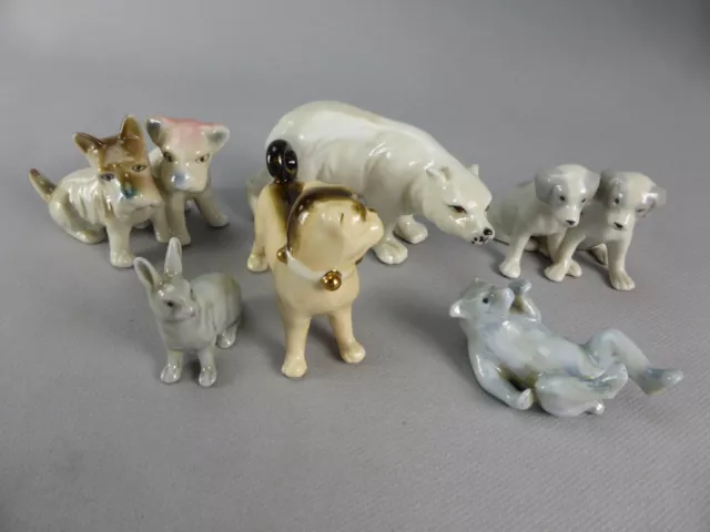 Set De 6 Figurines Animaux Ours Blanc Ourson Chien Lapin En Ceramique 186-191