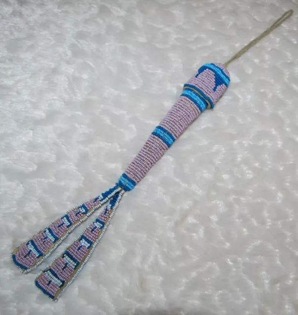 Native American Northern Plains beaded Awl Case cord sewn 1900-1910, 9-1/2" long