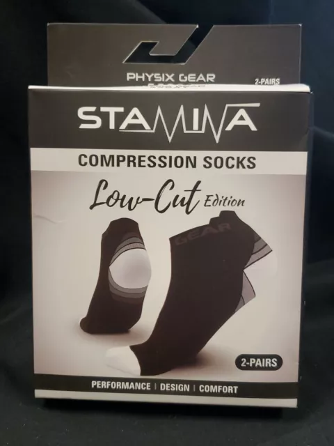 Physix Gear Sport Stamina Compression Socks Low Cut 2 Pairs Black/Green S/M