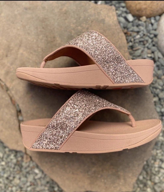 fitflop Lulu Thong Glitter Coral Pink sandals size 8 NIB