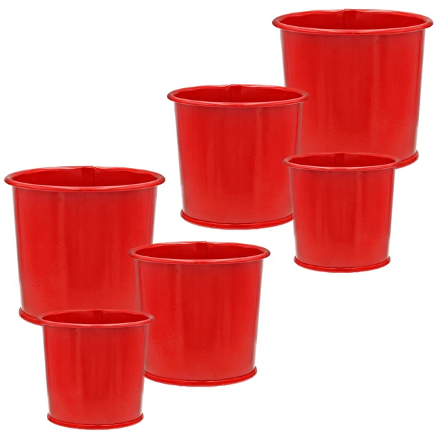 6 Eimer Zink rot Deko Blumentopf Blecheimer Metalleimer Kübel 3 Größen Set