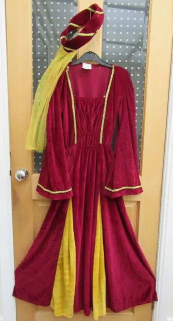 Medieval Maiden Tudor Girl Ladies Fancy Dress Costume Outfit Velvet Red Gold 158