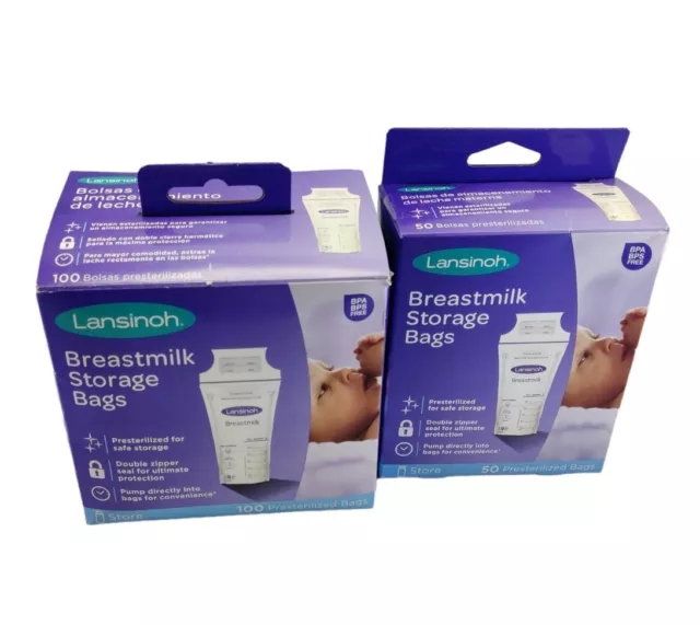 Lansinoh Pre-Sterilized Breastmilk Storage Bags 2 Pack l50 Count Total