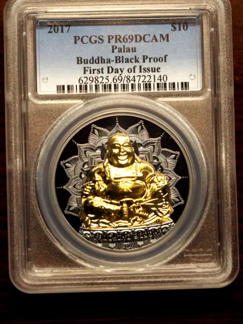 2017 Palau Buddha High Relief Gold Gilt 2 Oz .999 Silver Pcgs Proof 69 Dcameo