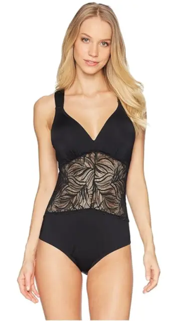 Jantzen Lace Solids Cross-Back One-Piece (Black) Women's Swimsuits One Piece 16