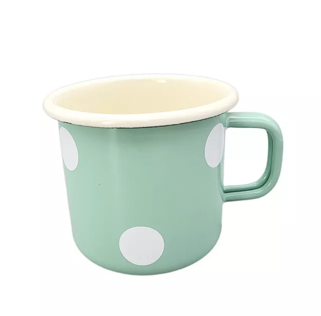 Emaille Tasse, Henkelbecher, Kaffeetasse, Outdoor Becher Tupfen Mint 8 cm