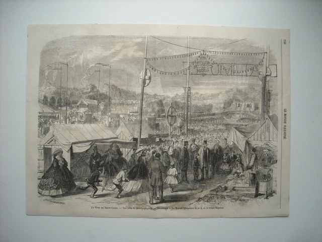Gravure 1864. La Fete De Saint-Cloud. Vue Prise Du Bassin Circulaire. Promenade.