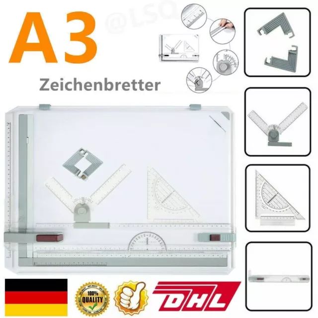 Multifunktional Professionelles Zeichenbrett Zeichenplatte Reißbrett A3 Kit Set.