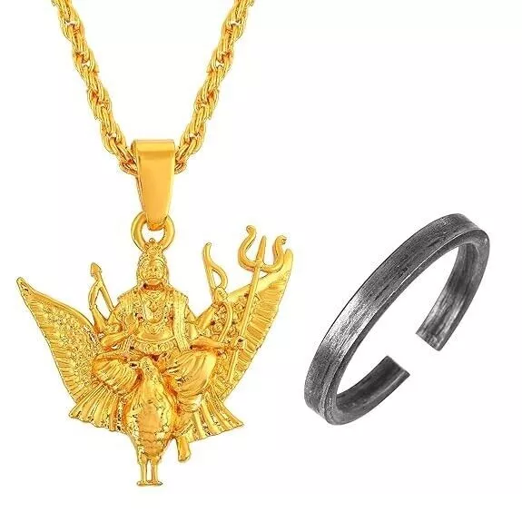 Brass Goldplated Shani Dev pendant With Iron Ring Jewellery Men Women