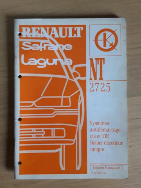 (337A) Manuel d'atelier RENAULT - Safrane Laguna, Antidémarrage clé et TIR.